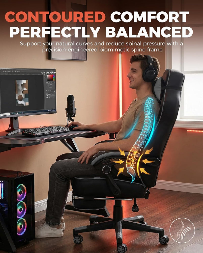 Gaming Chair for Adults, Big and Tall 350LBS Heavy Duty Office Chair, Ergonomic High Back Lumbar Support and Recliner