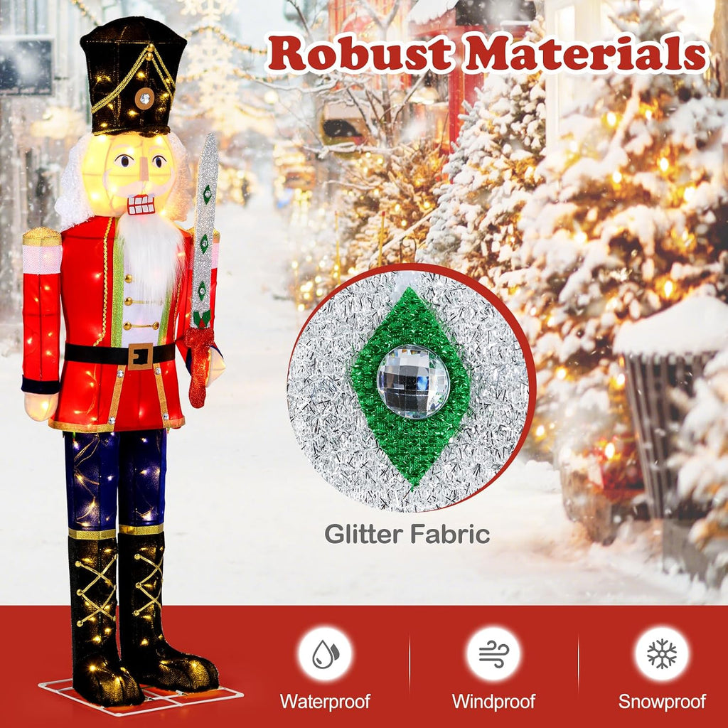 5 FT Christmas Lighted Nutcracker Holding Glitter Sword Decoration