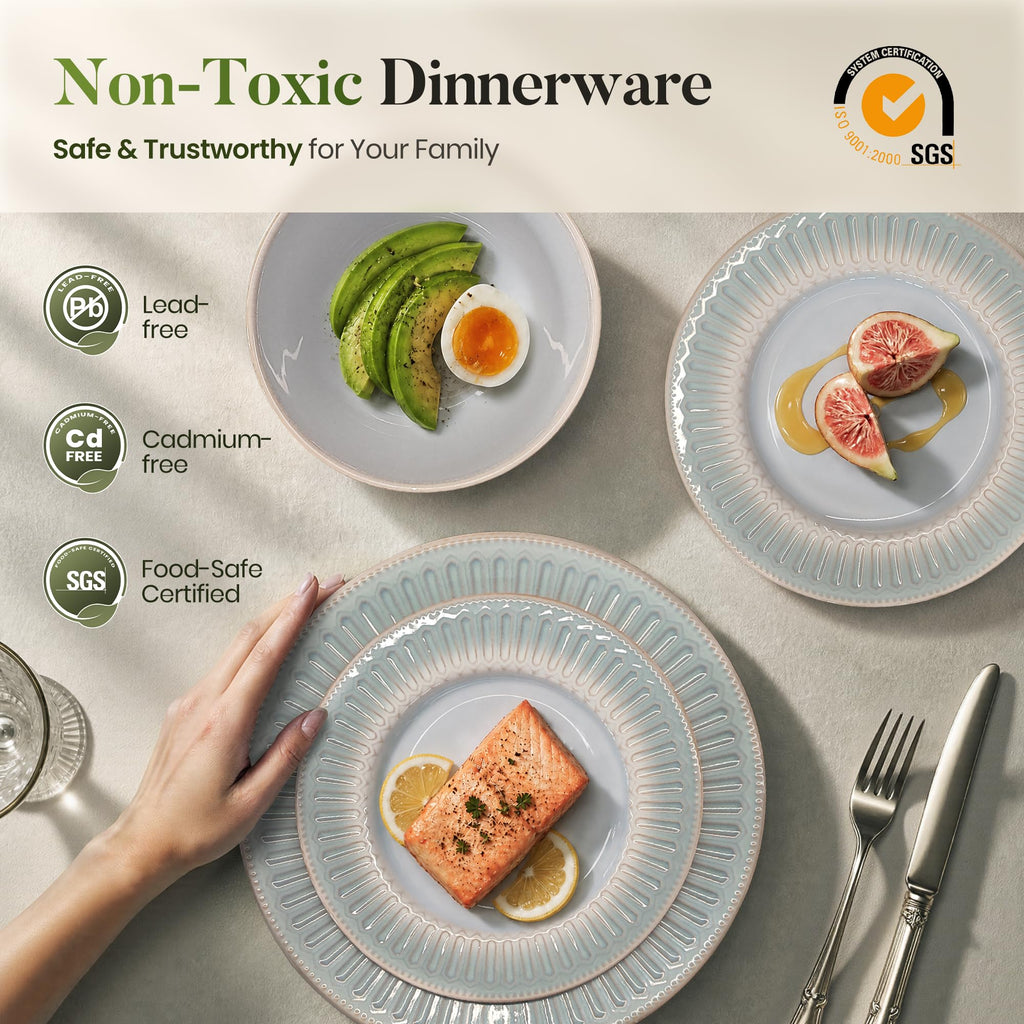 24-Piece Stoneware Dinnerware Set for 8, Blue