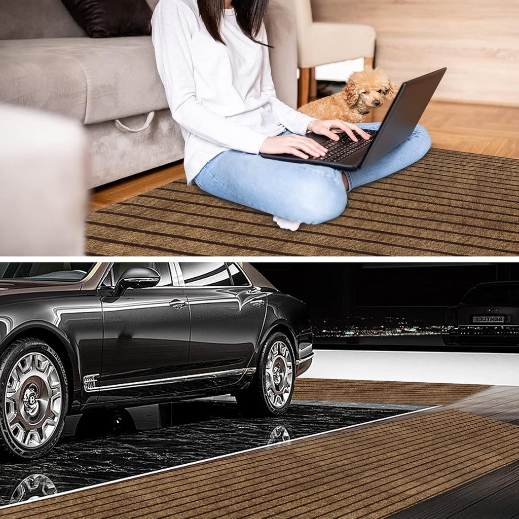 2' x 6' Runner Rugs with Rubber Backing, Indoor Outdoor Utility Carpet Runner Rugs, Stripe Brown, Can Be Used as