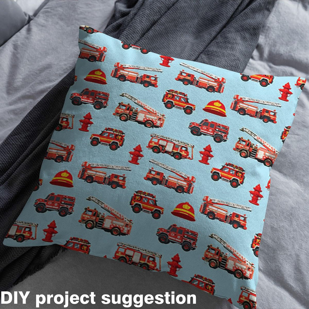Fire Truck Upholstery Fabric By The Yard, Firefighter Car Reupholstery Fabric for Chairs, Firemen Car Vehicle Fire