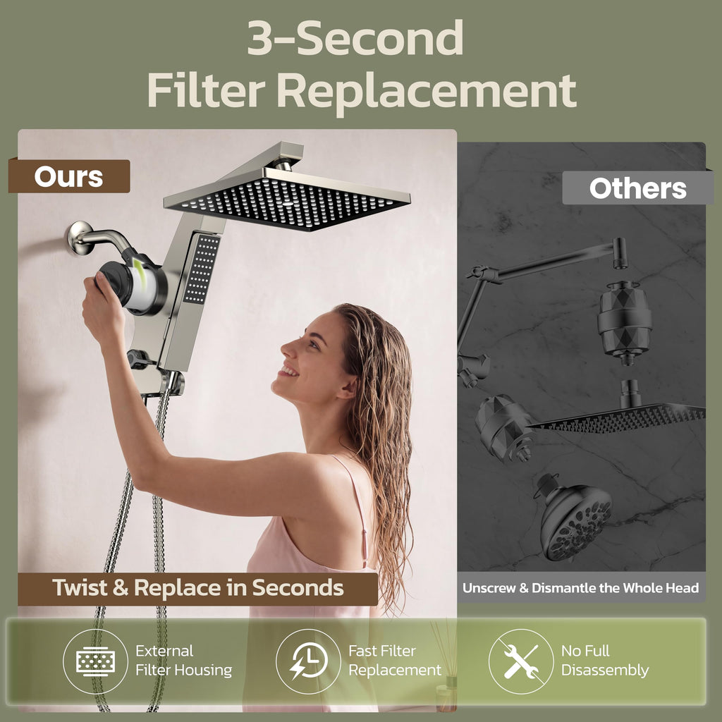 12'' Filtered Rain Shower Head with Handheld Spray Combo Brushed Nickel