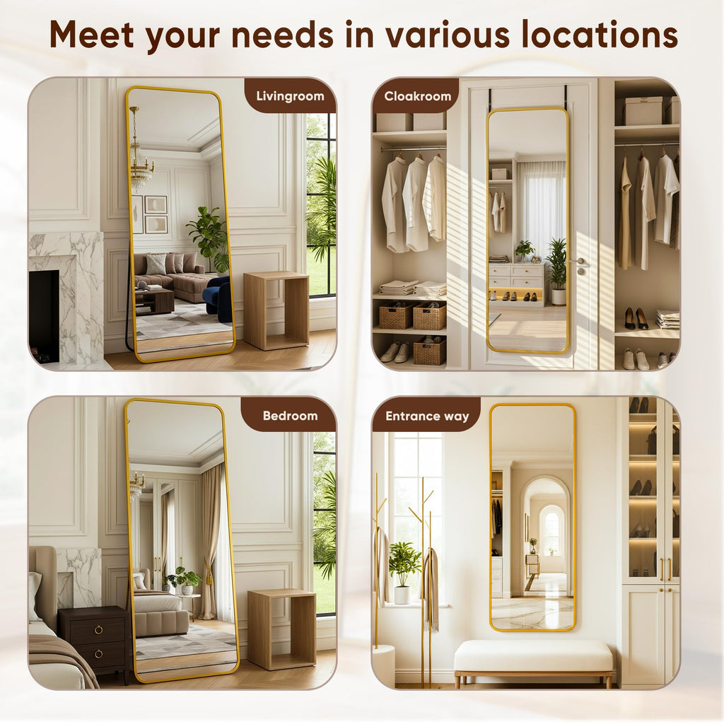 58" x 20" Full Length Over-the-Door Mirror, Hanging Mirror, Gold