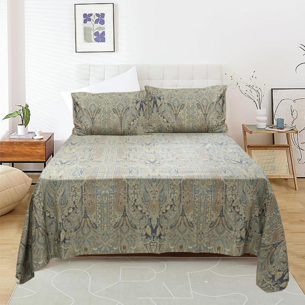 4 Pieces Floral Sheets Bed Sheet Set 800 Thread Count Vintage Bedding Set 100% Egyptian Cotton Fitted Sheet 17.5 Inch