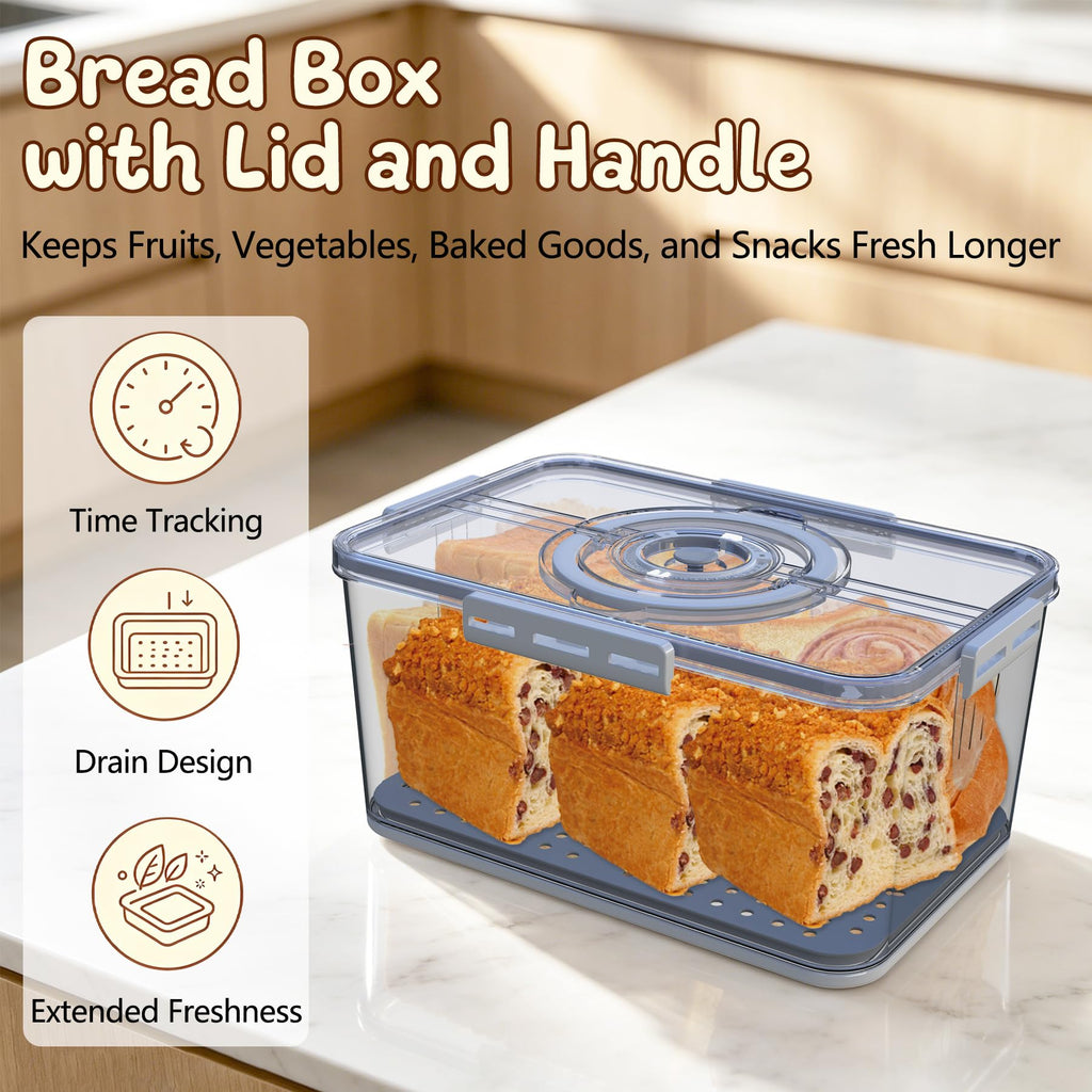 Large with Lid and Handle,Time Recording Airtight Bread Container