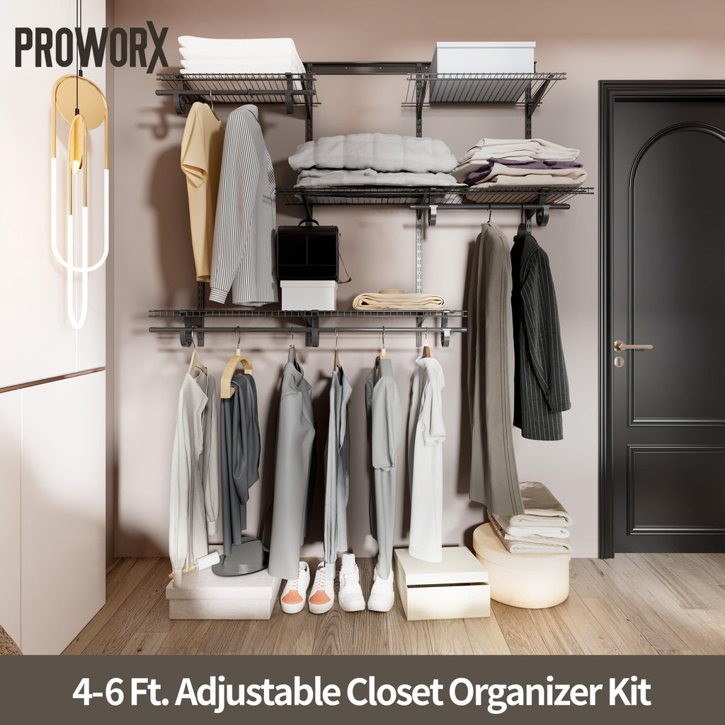 4-6 Ft. Charcoal Gray Custom Wire Closet Organizer System Kit