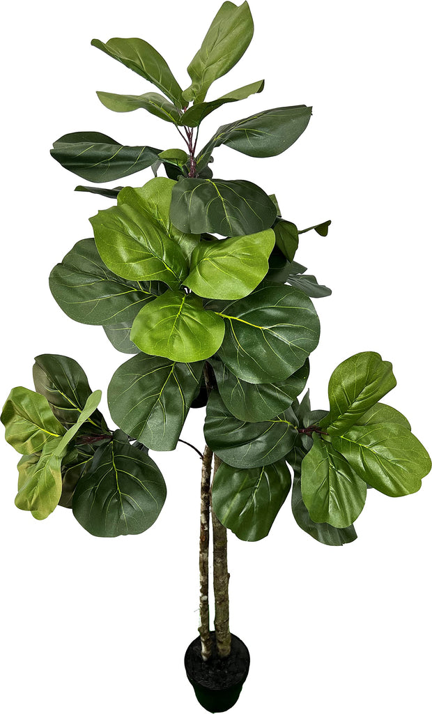 Handmade 5ft Fiddle Leaf Fig Ficus Lyrata Artificial Tree with Ethically Sourced Real Wood Trunks, Hypoallergenic