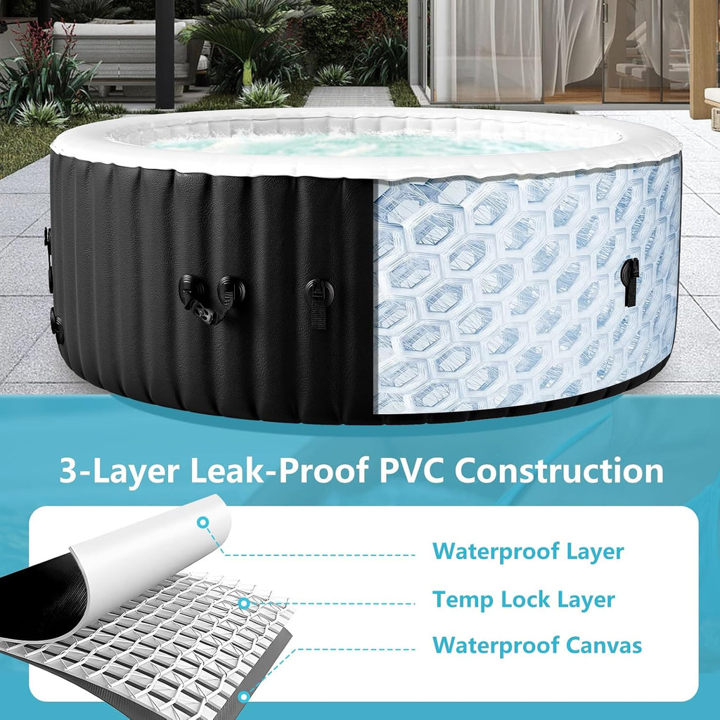 Inflatable Hot Tub with LED Lights, 2-4 Person Round Portable Blow up Hot Tub, Leak-Proof PVC Outdoor Spa with 120