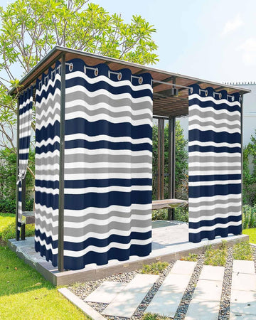 Outdoor Curtains Waterproof, Navy Blue Privacy Screen Outdoor Front Porch Decor, Grommet Outside Curtains for Porch