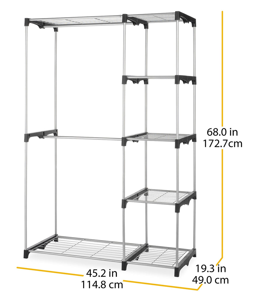 Double Rod Freestanding Closet Organizer, Silver