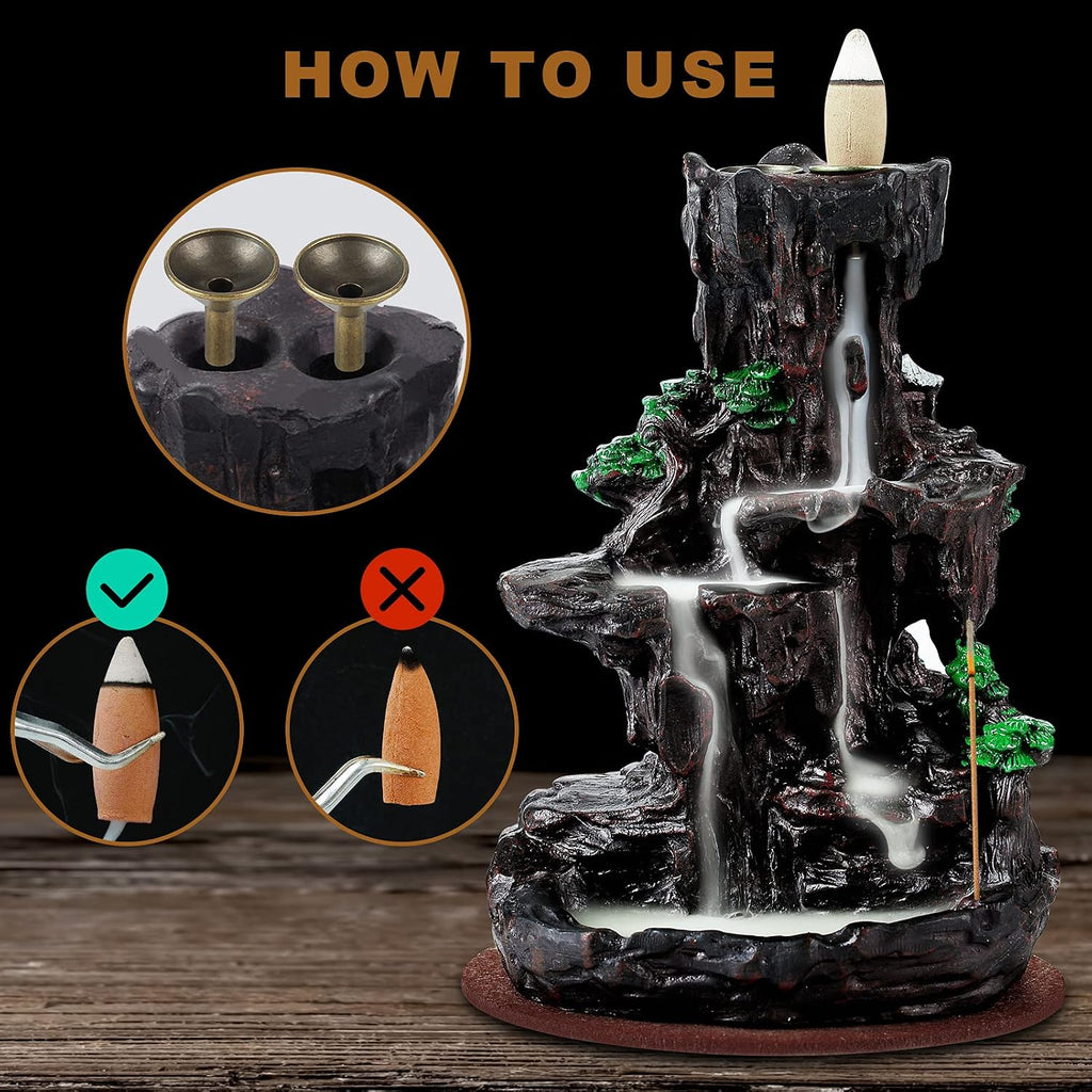 Incense Burner, Backflow Incense Holder 2 Sides Waterfall