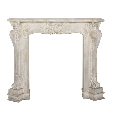 Ornate Decorative Wood Fireplace Mantel, Distressed Cream