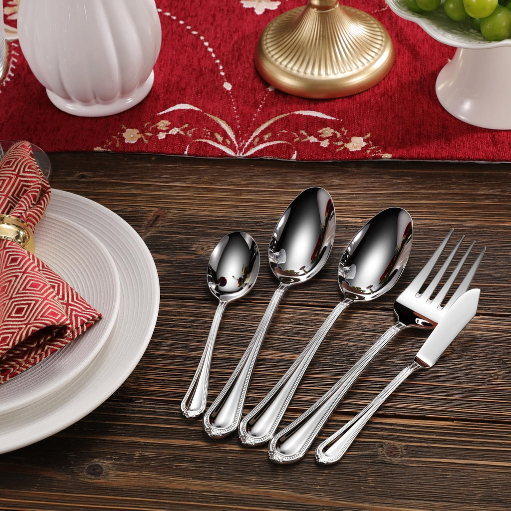Premium Pearl Edge 20/45/65-Piece Silverware Set (65, Silver)