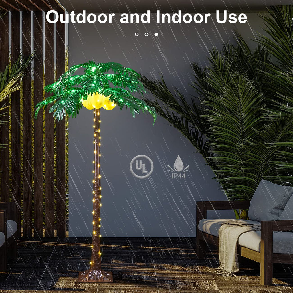 5FT Lighted Palm Tree 208 Warm White LED Artificial Greenery with Lights with USB & Adapter Patio Pool Tiki Decor