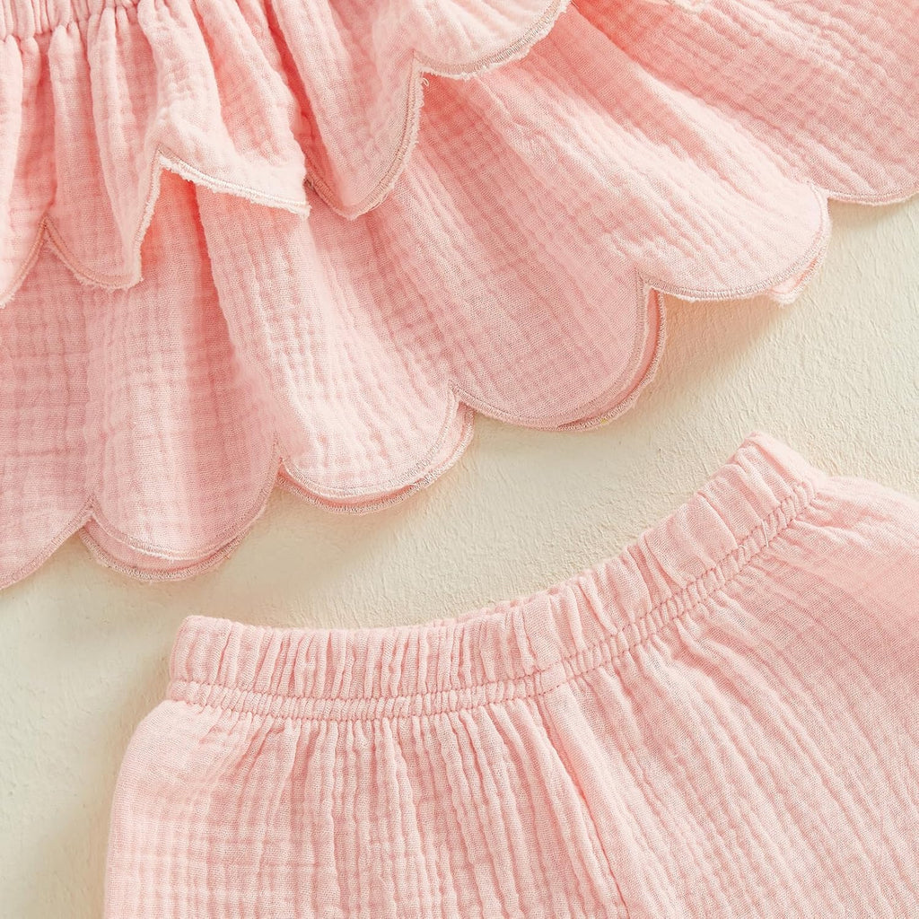 Toddler Baby Girl Fall Clothes Linen Outfits Ruffle Shirt Flare Pants Set