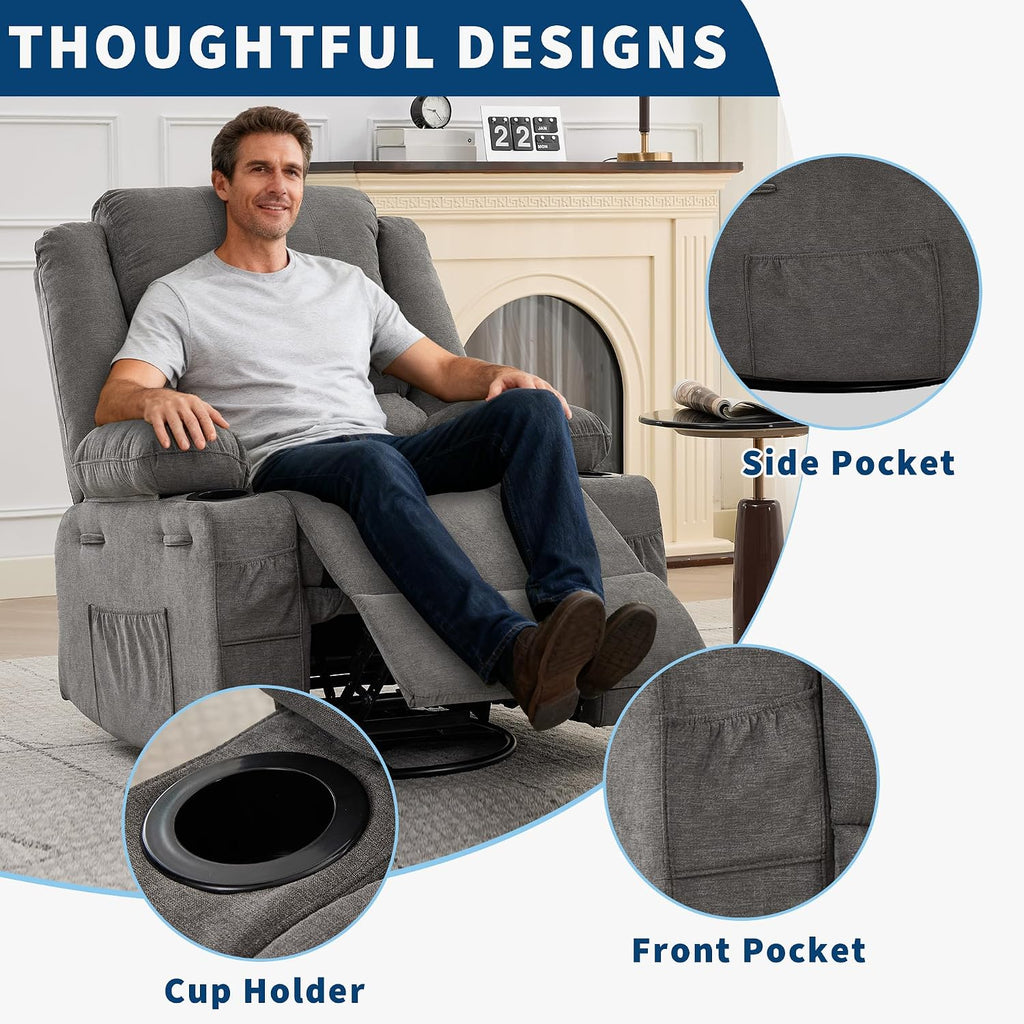 Rocking Recliner Chair for Adults Wide 360° Swivel Rocker Recliner | with Cup Holder Nursery Glider with Upholstered