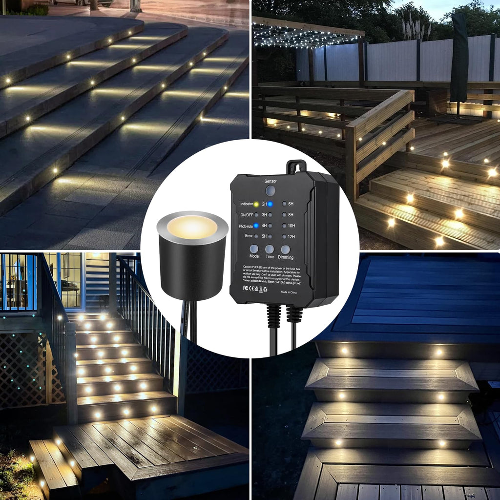 Dimmable LED Deck Lights with Timer and Photocell Sensor and Protecting Shell φ32mm,20Pack Outdoor LED Smart Deck