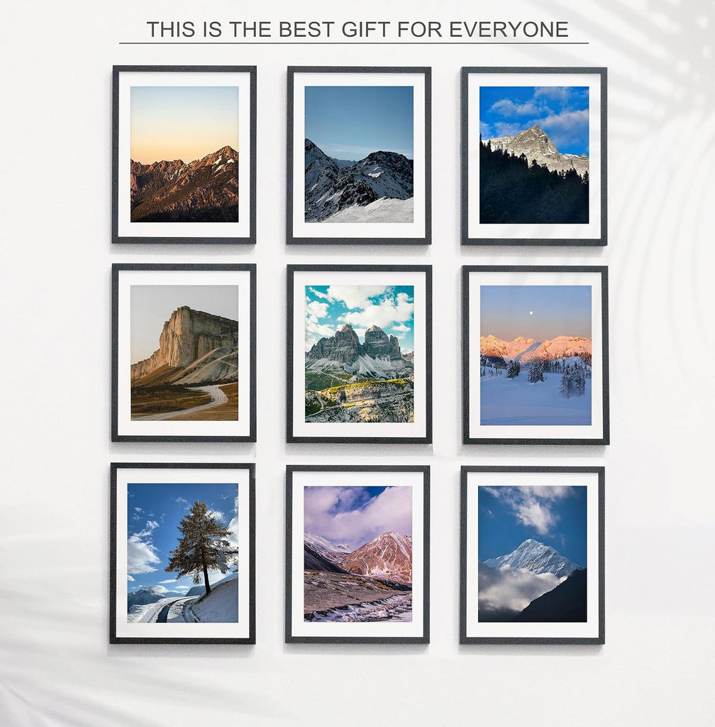 11x14 Picture Frame Set of 9, for Wall or Tabletop Display, Black | Display Pictures 8x10 with Mat or 11x14 without