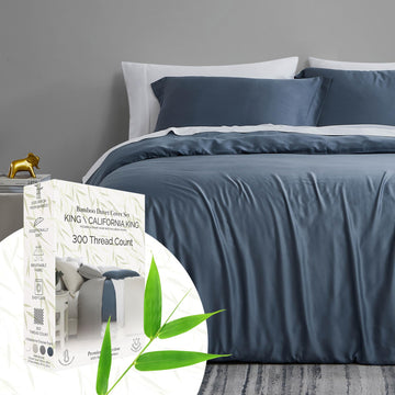 Cooling Rayon Bamboo Duvet Cover Queen Size/Full Set 2 shams Steel Blue