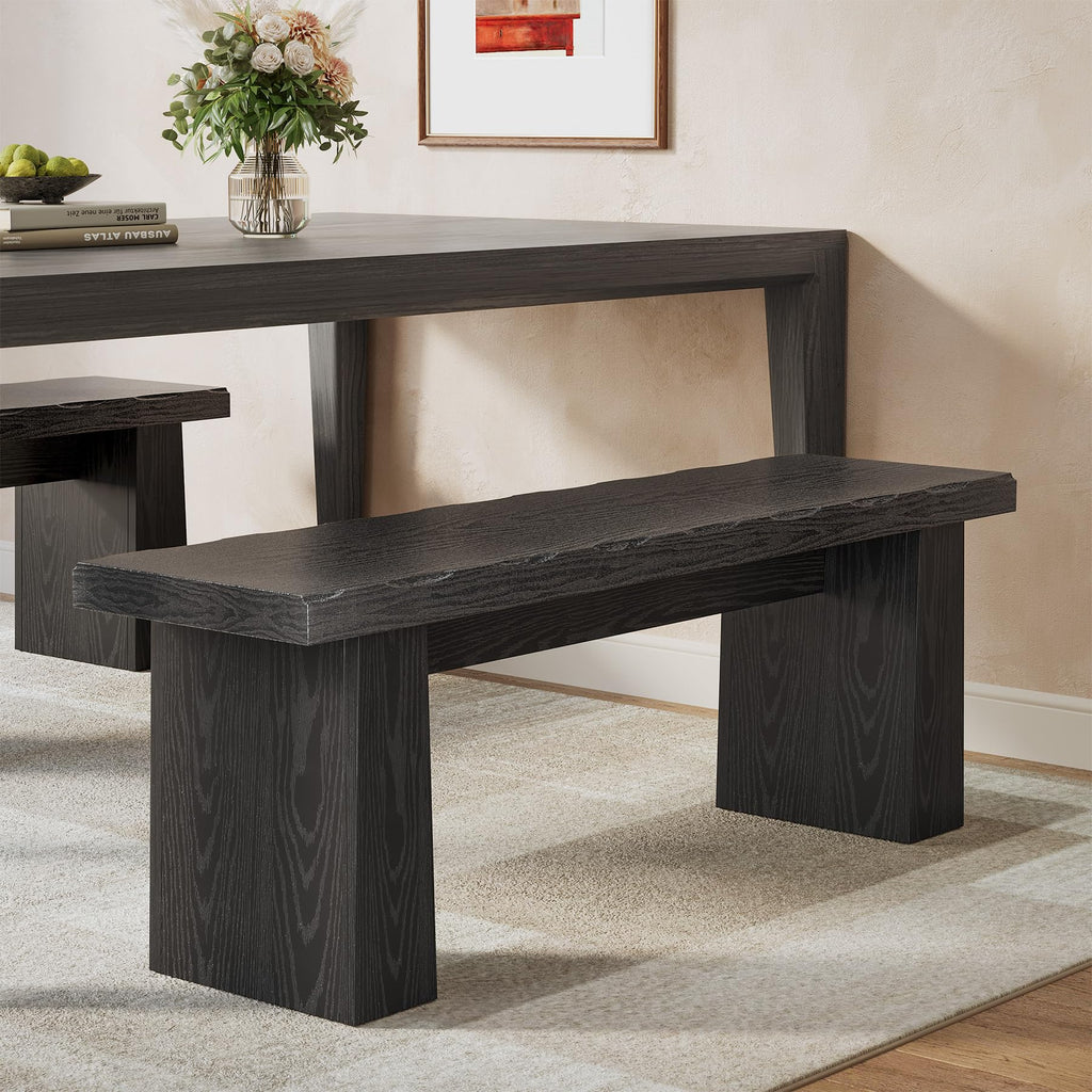 47-Inch Wooden Entryway Bench, Farmhouse Dining Bench with Sturdy Frame Hallway Kitchen, Easy Assembly (Black)