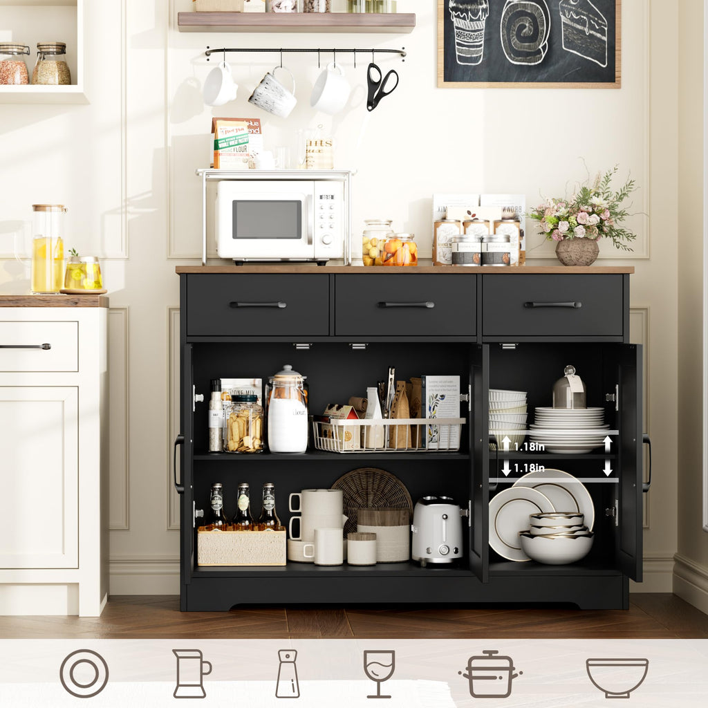 Kitchen Buffet Cabinet with Storage, Sideboard Coffee Bar, Black