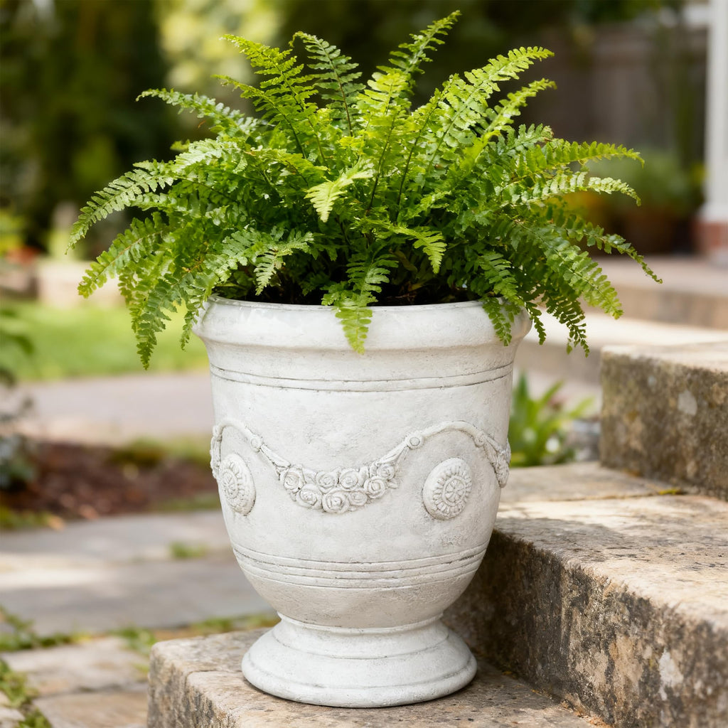 Urn Planter, 16.5 Inch Large White Garden Plant Pots