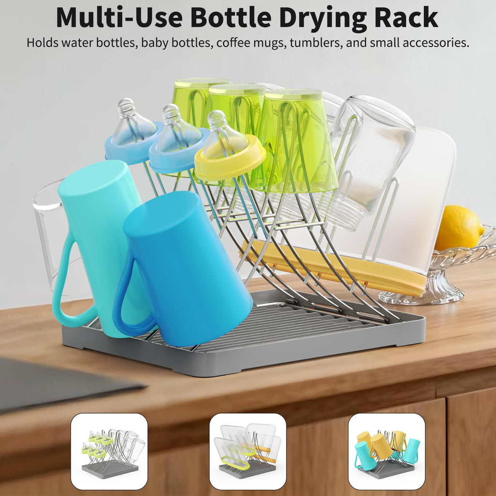 Baby Bottle Drying Rack, Space Saving Bottle Drying Tree Rack with Drainboard for Cups, Mugs and Glass, Sports