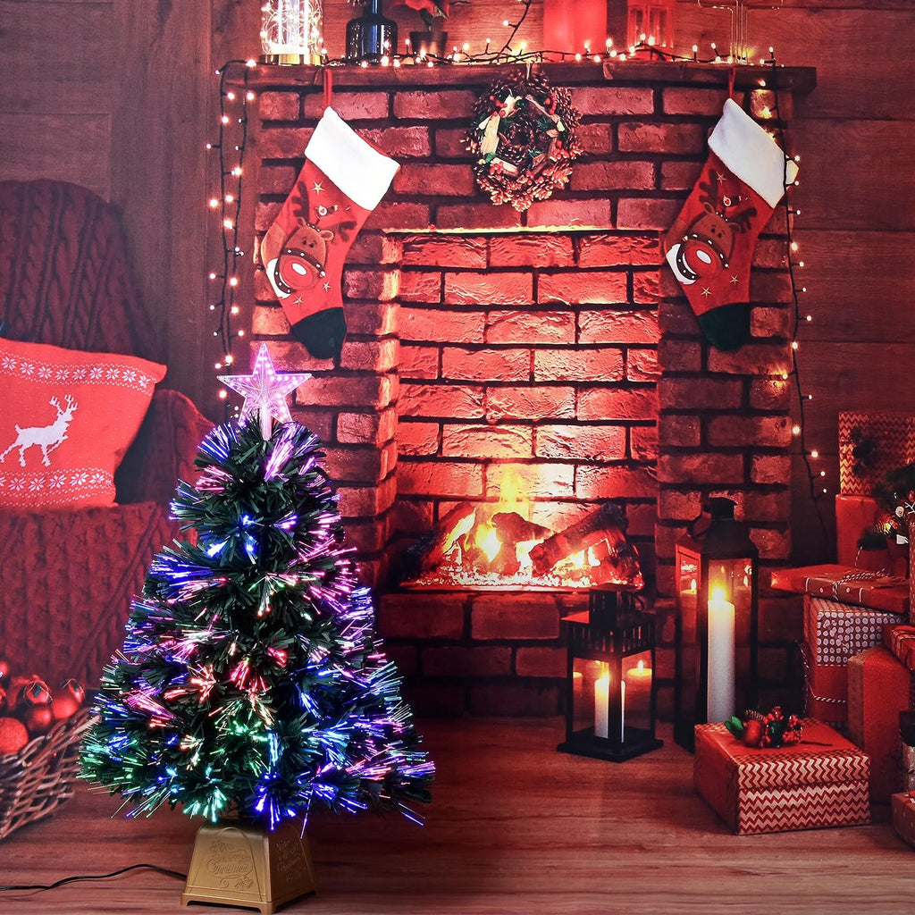 24inch Green Fiber Optic Christmas Tree,Pre-Lit Artificial Mini Christmas Tree, Tabletop Small Xmas Tree with Stars