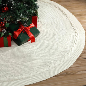 72 Inch Christmas Tree Skirt Extra Large White Chunky Xmas Knitted Tree Skirt Giant Cable Knit Thick Rustic Farmhouse