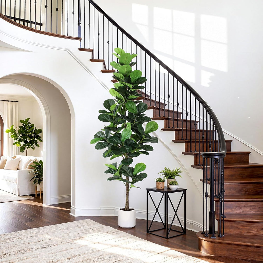 Artificial Fiddle Leaf Fig Tree 7FT with Planter Faux Trees Indoor Tall Artificial Tree, Stable Base, 128 Realistic