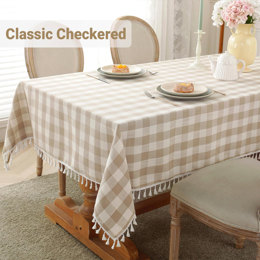 Spring Checkered Tablecloth Square Washable Heavy Duty Buffalo Plaid Table Cloth with Tassel Cotton Linen Gingham