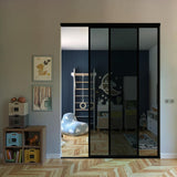 Glass Room Divider and Sliding Glass Closet Doors - Smoked Frosted Partition Wall - Clear, Smoked an
