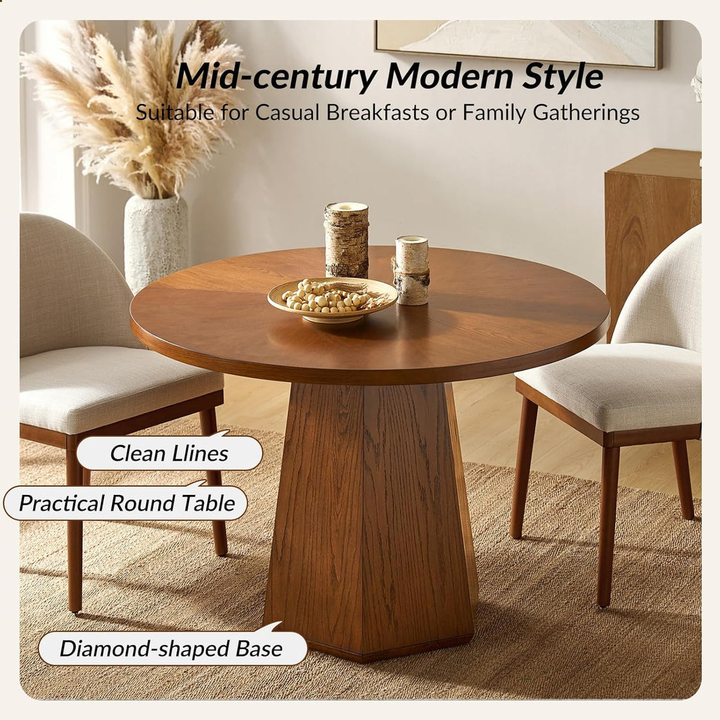 Mid-Century Modern Dining Table, Round Solid Wood Kitchen & Dining Room Tables, Acorn