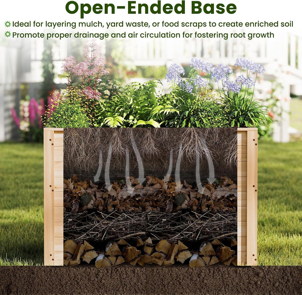 Wood Raised Garden Bed, 40"x25"x26" Elevated Planter Box w/Open-Ended Base for Deep-Rooted Plant Vegetable Fruit
