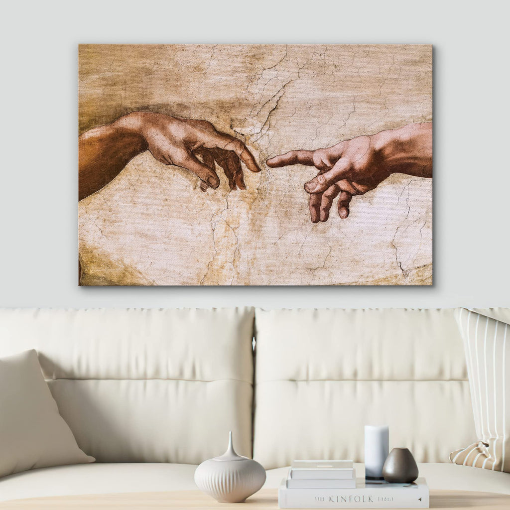 Canvas Wall Art Hands of God, Creation of Adam by Michelanglo Graffiti & Street Art Famous People Pop Art Modern