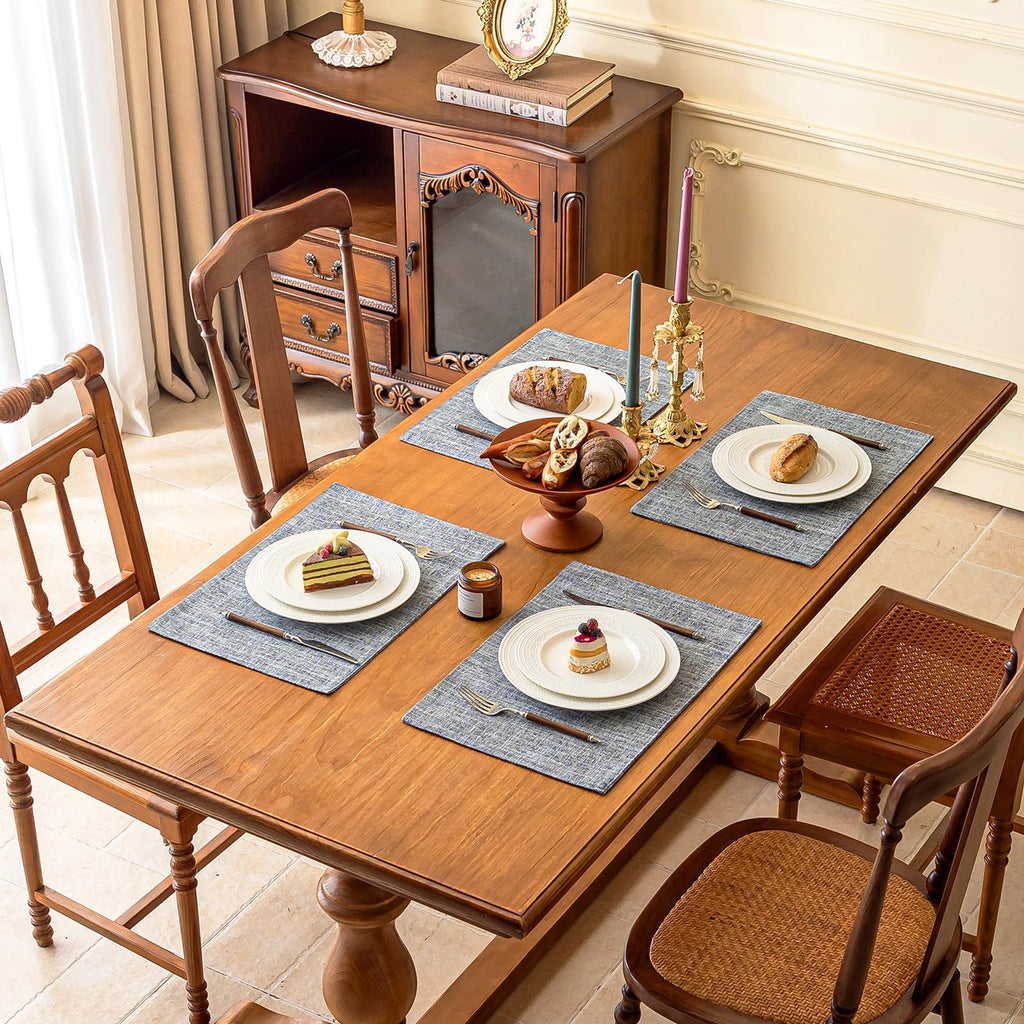 Placemats Set of 6, Durable Dual-Layer Fabric Table Mats, Light Gray