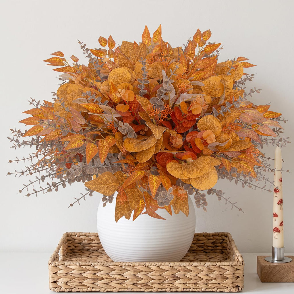 260 Pcs Fall Mixed Greenery Artificial Eucalyptus Stems, Orange