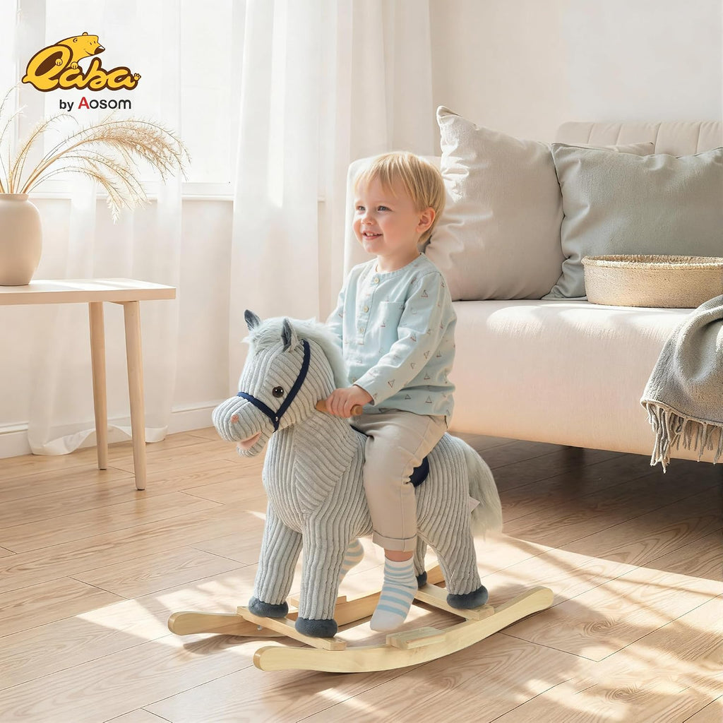 Kids Rocking Horse for Toddler 3-5 Plush with Realistic Sounds Gray