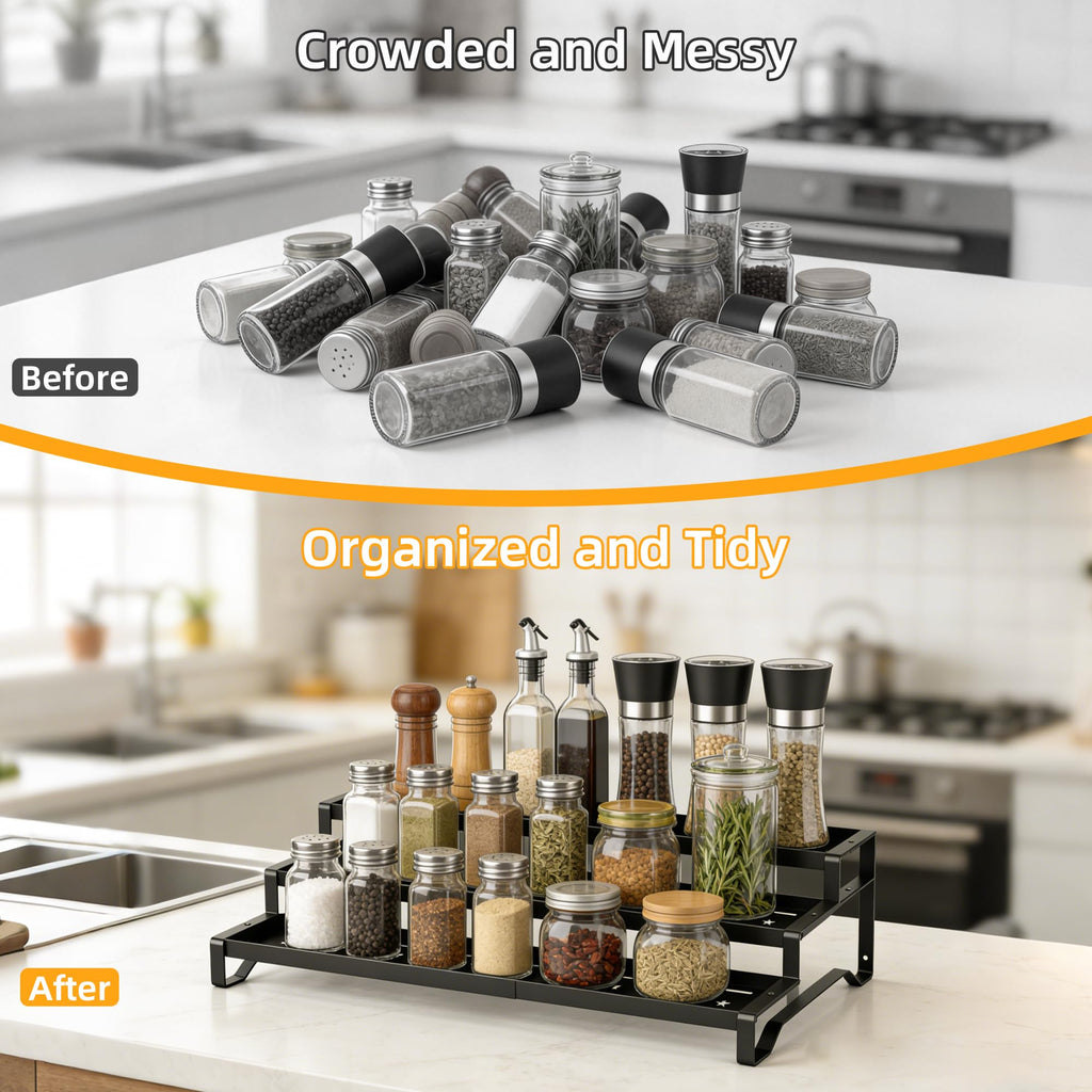 Expandable Spice Rack Organizer for Cabinet, 3-Tier Metal Shelf