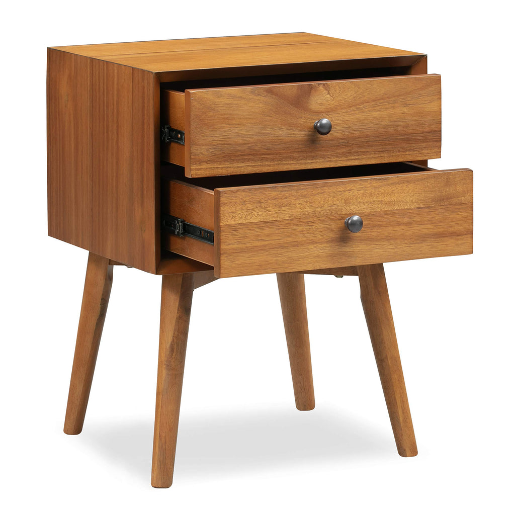 Dorsey Nightstand - Mid-Century Modern Nightstand - Solid Wood Bedside Table with 2 Drawers, Acorn Walnut Finish
