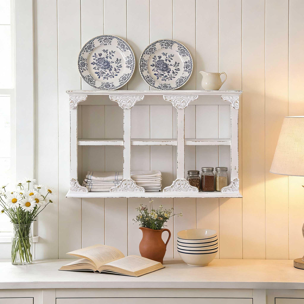 Vintage Rustic Floating Shelves for Wall White, 3-Tier Wall Shelf