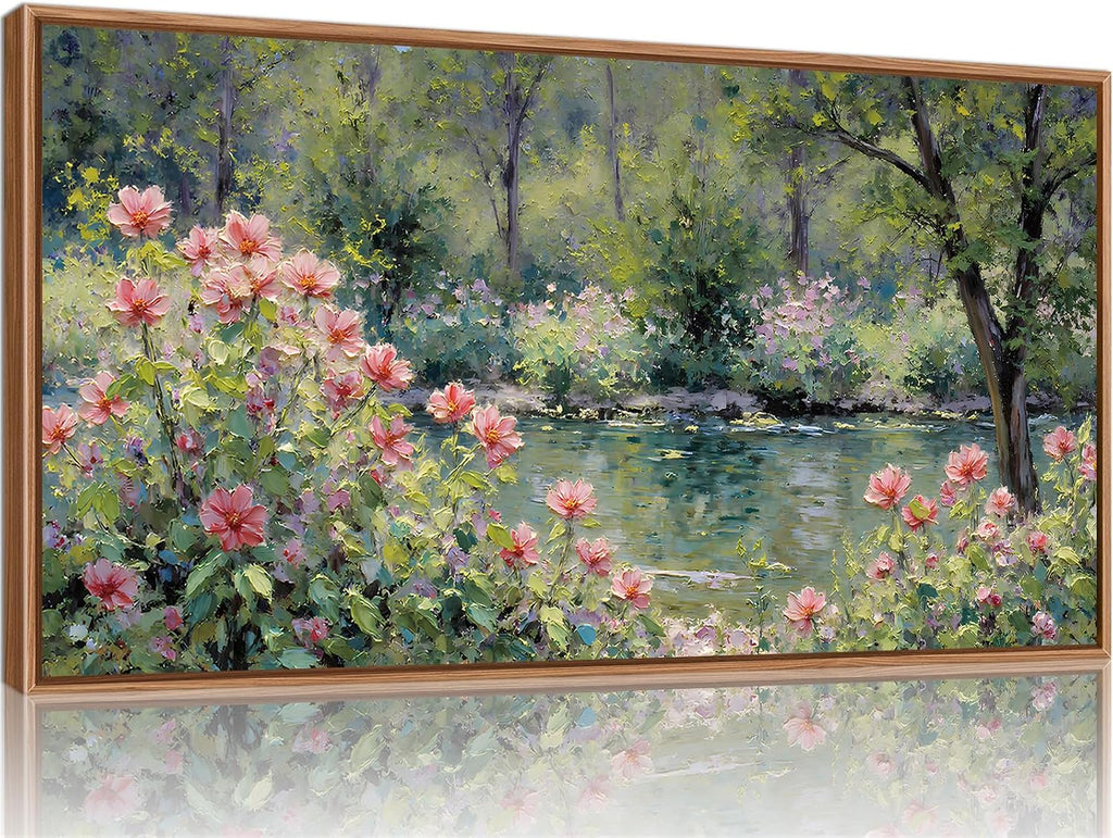 Monet Botanical Framed Canvas Wall Art, Impressionist Floral Garden Wall Decor, Vintage Pond Tree Artwork, Nature