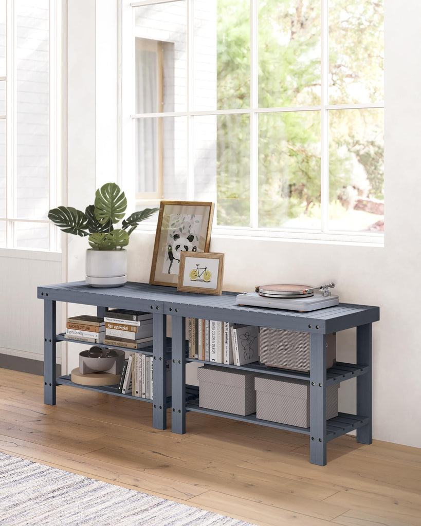 Shoe Rack Bench, 3-Tier Bamboo Entryway Bench, 27.6 Inches Width