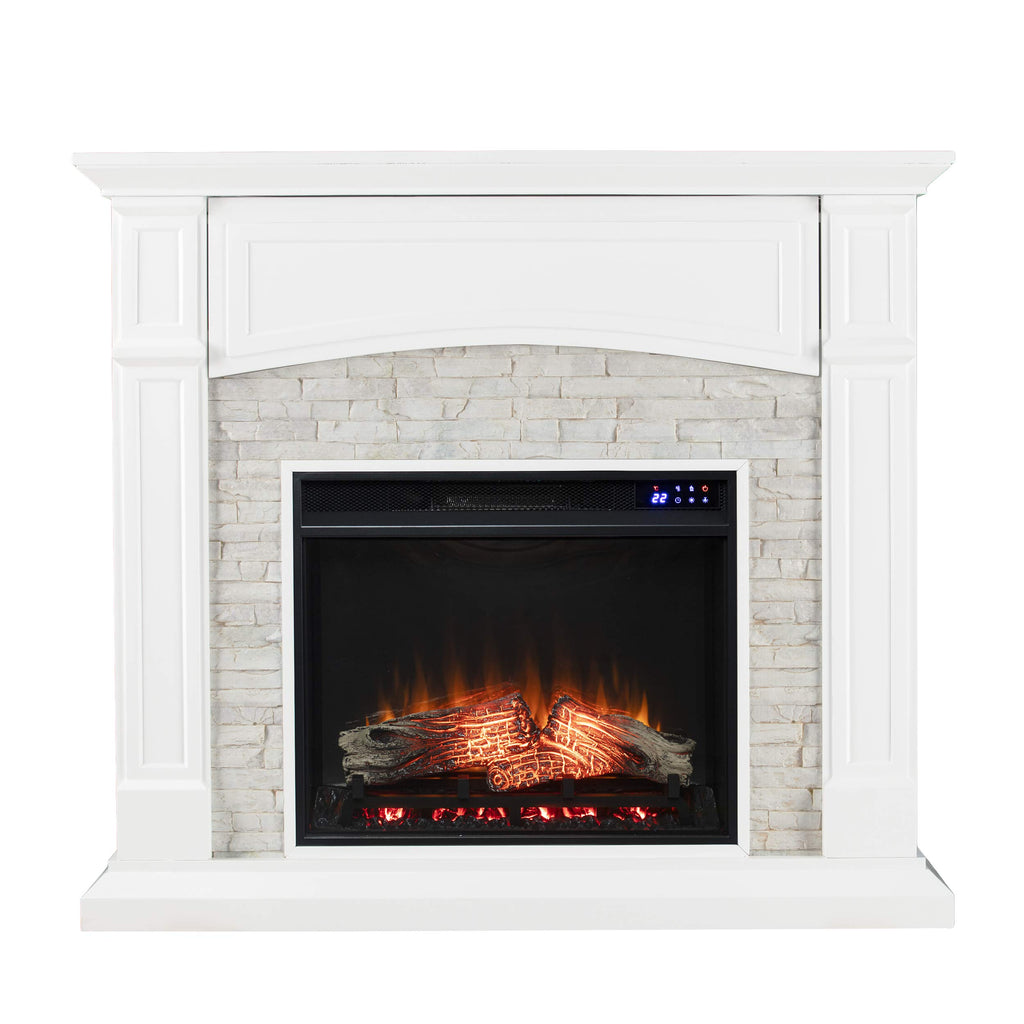 Seneca Electric Touch Screen Media Fireplace - White - Transitional Design, White Glass and Wood - Ideal