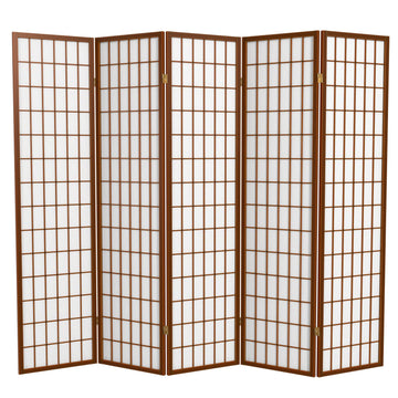 6 ft. Tall Window Pane Shoji Screen - Walnut - 5 Panels