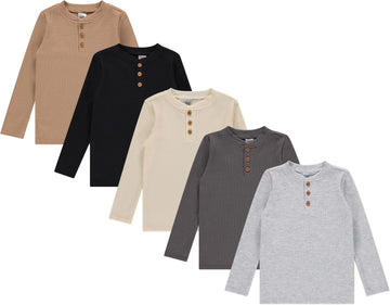 Pack Boys' Henley Long Sleeve Shirts - Soft Cotton Blend Toddler Tops, Everyday Basics, Size 12M