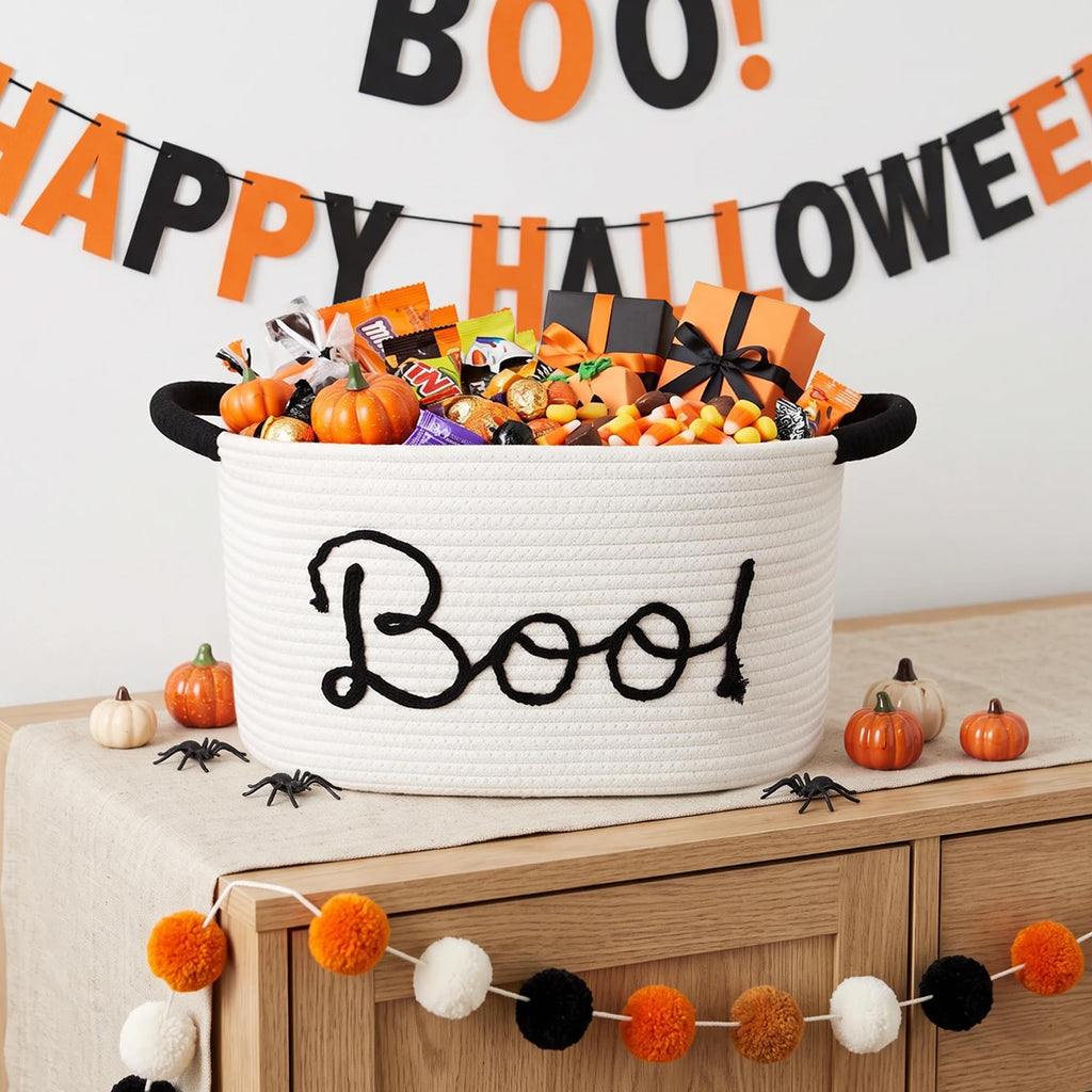 Boo Basket for Halloween, 15"x11"x9" Cute Halloween Empty Gift Spooky Boo Basket for Women, Baby, Men, Teacher, Teen