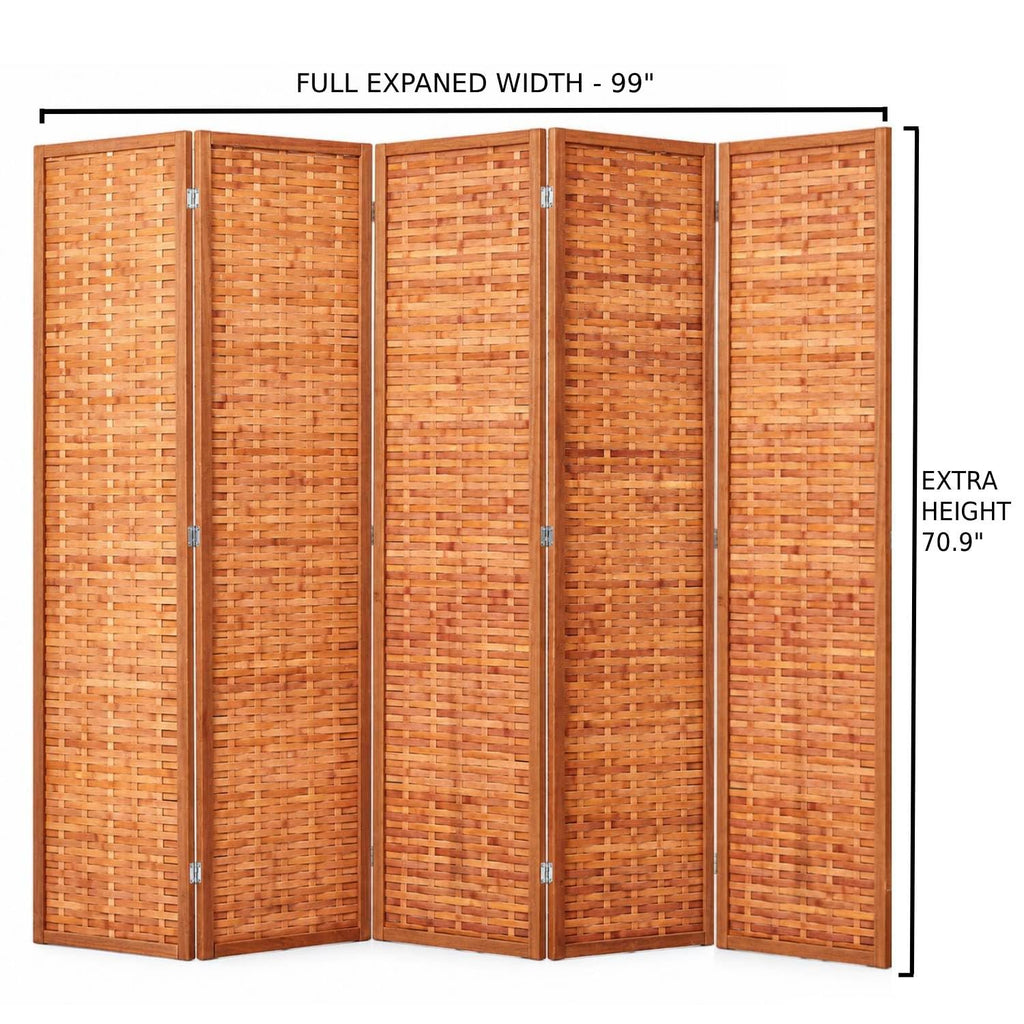 Bamboo Room Divider, 5-Panel Folding Privacy Screen, 6ft Tall