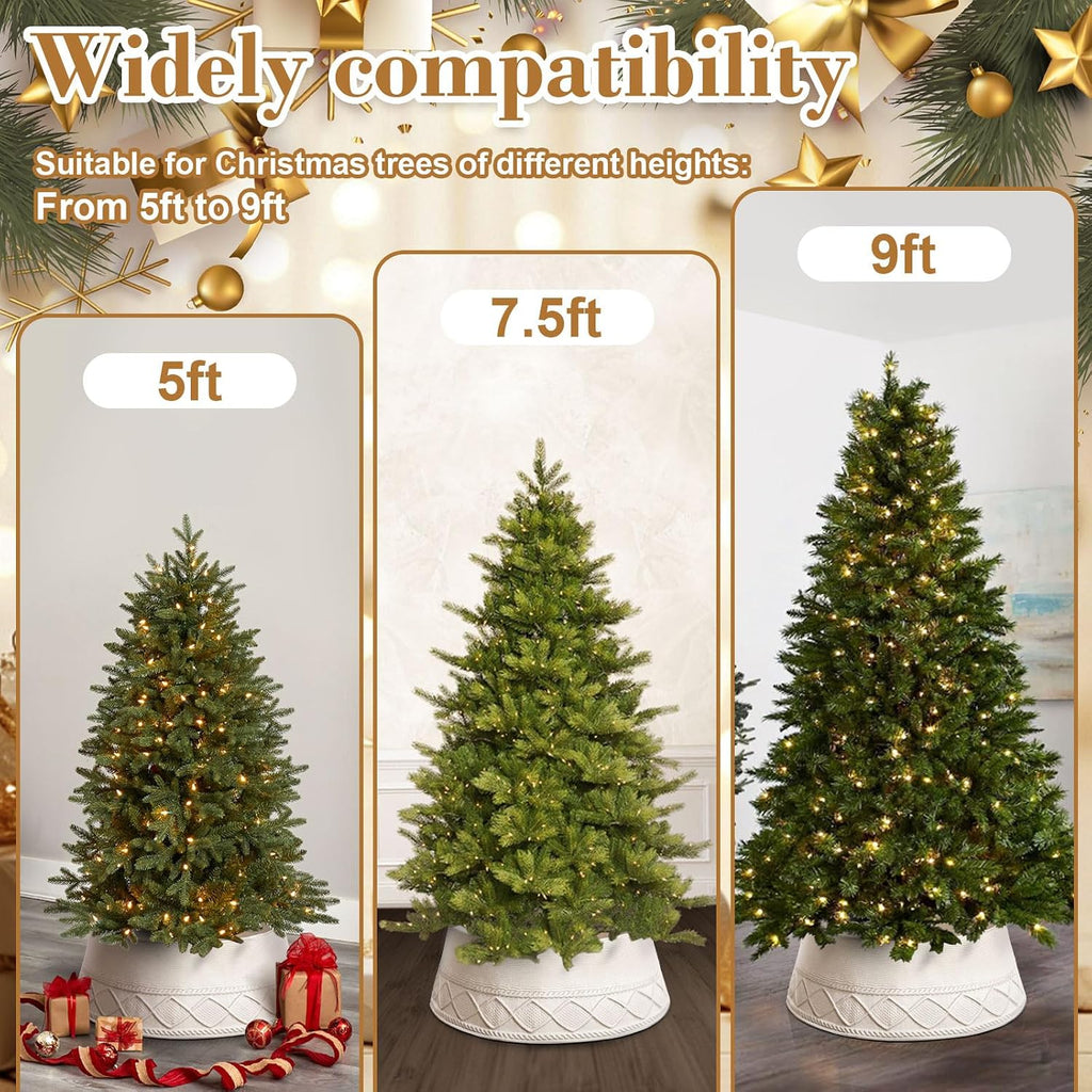 Knit Christmas Tree Collar White 30 Inches Ivory Tree Skirt Ring Tree Basket Plastics Sheets with Collar Cover