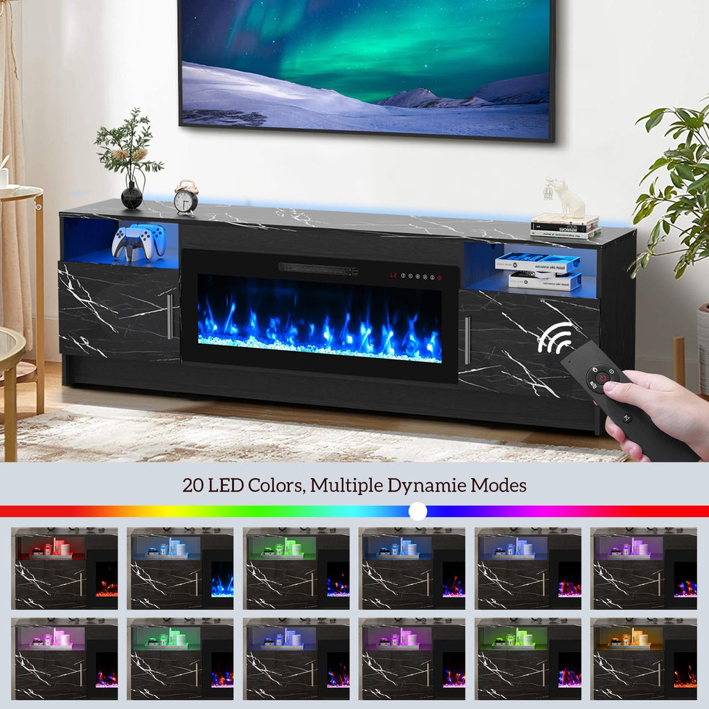 Electric Fireplace TV Stand with 36 inch Fireplace Up to 80" TVs-Led Entertainment Center with High Glossy Doors-70